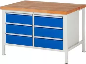 Rau Werkbank Serie 8000 h&ouml;henverstellbar 1250x900x840-1040mm, 6 Schubladen, lichtgrau/enzianblau (38473A2129B4H11)
