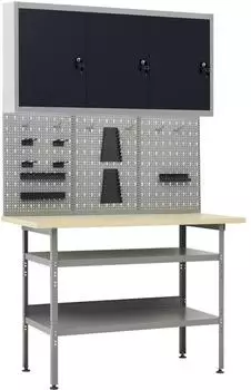 vidaXL Werkbank mit 3 Werkzeugw&auml;nden und 1 Wandschrank (3053436)