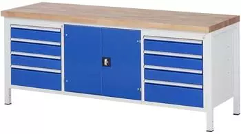 Rau Werkbank 8909A2 höhenverstellbar 2000x700x840-1040mm, 8x Schublade, 1x Tür (03-8909A2-207B4H.11)