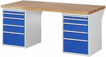 Rau Werkbank 7511A3 2000x900x890mm, 10 Schubladen, lichtgrau/enzianblau (03-7511A3-209B4M.11)
