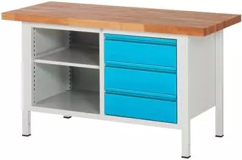 STIER Werkbank Premium höhenverstellbar 3 Schubladen 1500x700x840-1040mm RAL 7035/5012 (906178)