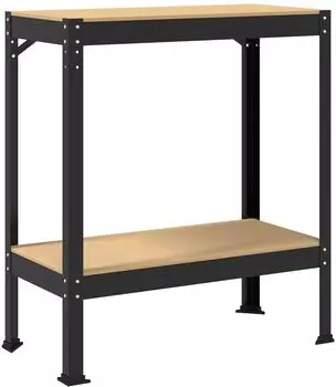 vidaXL Werkbank mit Regal, schwarz, 81x41x91cm, Sperrholz und Metall (42020132)