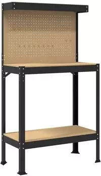 vidaXL Werkbank mit Regal, schwarz, 81x41x145cm, Holz & Metall (42020131)