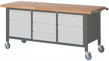 STIER Fahrbare Werkbank Premium, 5 Schubladen, 2 Flügeltüren, 2000x700x880mm (906069)