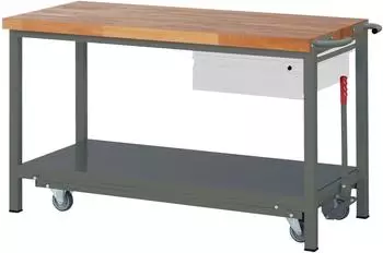 STIER Werkbank Premium mit absenkbarem Fahrgestell und 1 Schublade, 1500x700x880mm (906077)
