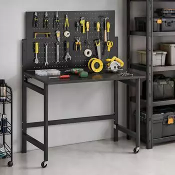HomCom Werkbank klappbar mit Lochwand und Rollen, schwarz (B71-088V00BK)