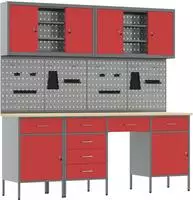 vidaXL Werkbank 10 Stk. Rot und Grau Ingenieure Holz und Stahl