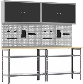 vidaXL Werkbank-Set 8-teilig, schwarz/grau, pulverbeschichteter Stahl (3321500)