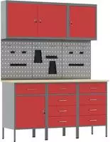 vidaXL Werkbank 8 stk. Rot und Grau Ingenieure Holz und Stahl