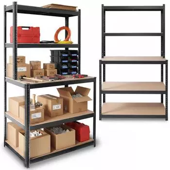 Humberg Metallregal-Werkbank 180x100x60cm, 5 Fachb&ouml;den, 825kg, schwarz (HR-855)