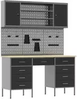 vidaXL 7-tlg. Werkstattschrank-Set mit Stecktafel Schwarz MDF Metall