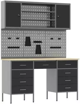 vidaXL 7-tlg. Werkstattschrank-Set mit Werkbank und Stecktafel, schwarz (3321460)