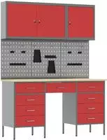 vidaXL Werkbank 8 Stk. Rot und Grau Ingenieure Holz und Stahl