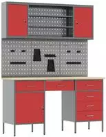 vidaXL Werkbank mit Schubladen 7 stk. Rot Ingenieure Holz und Stahl