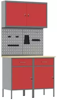 vidaXL Werkbank-Set mit Schubladen, 5-tlg., rot/grau, Holz und Stahl (3321417)