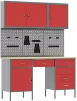 vidaXL Werkbank 8 Stk. Rot und Grau Ingenieure Holz und Stahl