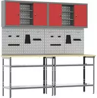 vidaXL Werkbank-Set 8 stk. Rot und Grau Pulverbeschichteter Stahl