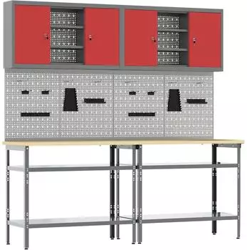 vidaXL Werkbank-Set 8-tlg., rot und grau, pulverbeschichteter Stahl (3321503)