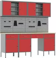 vidaXL Werkbank 10 Stk. Rot und Grau Ingenieure Holz und Stahl