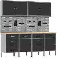 vidaXL 10-tlg. Werkstattschrank-Set mit Stecktafel Schwarz MDF Metall