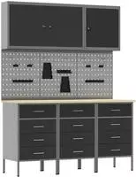 vidaXL 8-tlg. Werkbank-Set Schwarz Stahl