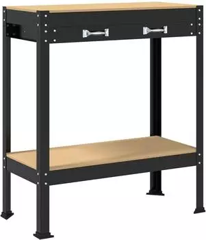 vidaXL Werkbank mit Regal schwarz 80x40x91cm Sperrholz und Metall (42020130)
