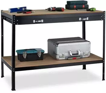 Relaxdays Werkbank 2 Ebenen, Schublade, 100kg