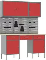 vidaXL Werkbank 8 stk. Rot und Grau Ingenieure Holz und Stahl