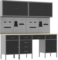 vidaXL 10-tlg. Werkbank-Set Schwarz Stahl
