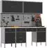 vidaXL Werkbank mit Schrank 10-tlg., schwarz/grau, Holz und Stahl (3321476)