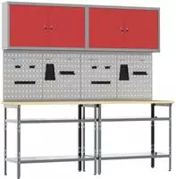 vidaXL Werkbank-Set 8 stk. Rot und Grau Pulverbeschichteter Stahl
