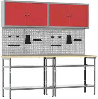 vidaXL Werkbank-Set 8-tlg. rot und grau, pulverbeschichteter Stahl (3321501)