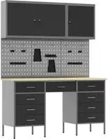 vidaXL 8-tlg. Werkstattschrank-Set mit Stecktafel Schwarz MDF Metall