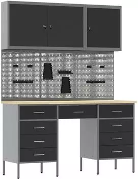 vidaXL Werkbank-Set 8-tlg. mit Stecktafel, schwarz/grau (3321458)