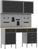 vidaXL 8-tlg. Werkstattschrank-Set mit Stecktafel Schwarz MDF Metall