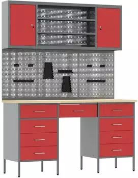 vidaXL Werkstattschrank-Set 7-tlg. mit Stecktafel, rot/grau (3321461)