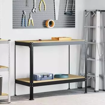 vidaXL Werkbank schwarz 115x55x91cm, Sperrholz und Metall (42020128)