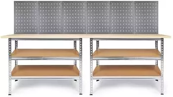 Ondis Werkstatt-Set Uwe 240cm, 2 Werkb&auml;nke melaminbeschichtet, 6 Lochw&auml;nde