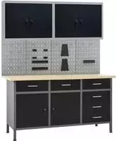 vidaXL Werkbank mit 4 Werkzeugw&auml;nden und 2 Wandschr&auml;nken