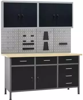vidaXL Werkbank mit 4 Werkzeugw&auml;nden und 2 Wandschr&auml;nken (3053435)