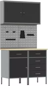 vidaXL Werkbank mit Stauraum, 5-teilig, schwarz, Holz und Stahl (3321424)
