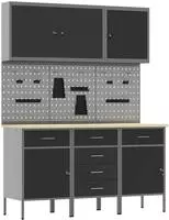 vidaXL Werkbank 8 stk. Schwarz und Grau Ingenieure Holz und Stahl