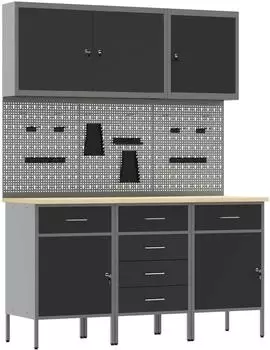 vidaXL Werkbank-Set 8-tlg. mit Stecktafel, schwarz/grau (3321440)