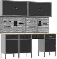 vidaXL Werkbank 10 Stk. Schwarz und Grau Ingenieure Holz und Stahl