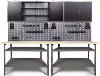 Ondis Werkstatt Set Basic 240cm, Metall, 2 Werkb&auml;nke + 2 Schr&auml;nke
