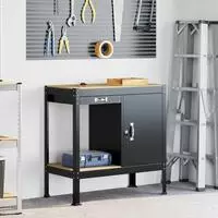 vidaXL Werkbank mit Regal Schwarz 90 x 49 x 91 cm Sperrholz und Metall