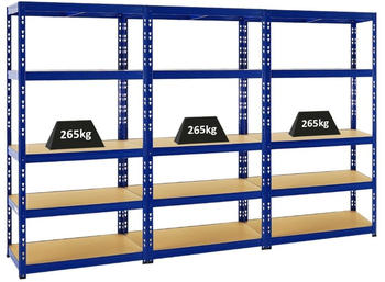 Proregal Mega Deal 3x Schwerlastregal Tiger HxBxT 180 x 90 x 45 cm Fachlast 265 kg 5-Ebenen Blau