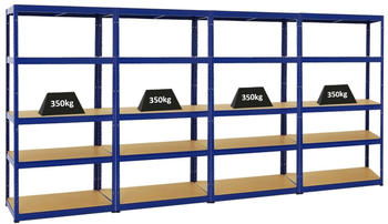 Proregal Mega Deal 4x Schwerlastregal Slim Elephant S HxBxT 180 x 90 x 45 cm 5 Ebenen Fachlast 350 kg Blau