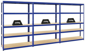 Proregal Mega Deal 3x Schwerlastregal Big Elephant S HxBxT 180 x 120 x 45 cm Fachlast 250 kg Blau
