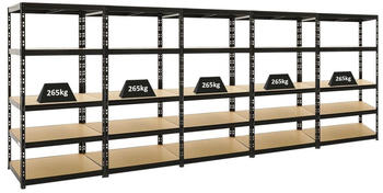 Proregal Mega Deal 5x Schwerlastregal Tiger HxBxT 180 x 90 x 45 cm Fachlast 265 kg 5-Ebenen Schwarz